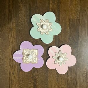 Three Floral Wooden Wall Hangers